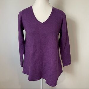 Eileen Fisher V Neck Merino Wool Blend Tunic Sweater Purple Asymmetric Size S